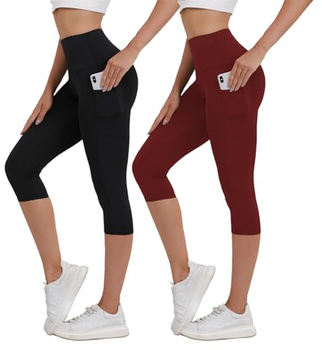 Merlvida Leggins Sportivi Donna 3/4 Vita Alta Leggings Capri con Tasche Coprenti Pantaloncini Palestra Elasticizzati Pantaloni Pinocchietto Estivi per Yoga Fitness Corsa