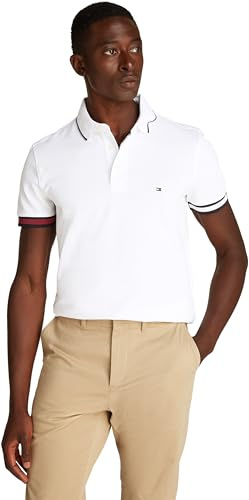 Tommy Hilfiger Herren Poloshirt Kurzarm Flag Cuff Slim Fit, Weiß (White), 3XL