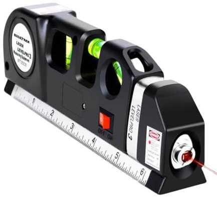 Livella laser 4 in 1 con Metro a nastro multifunzione - Laser Livellante Orizzontale Verticale e Trasversale - Livella a Bolla con Metro a Nastro 250 cm Batterie Incluse