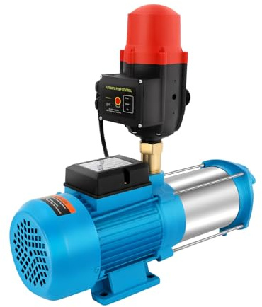HUSPOO Trädgårdspump självsugande, 1 300 W centrifugal centrifugal centrifugalpump för vattenverk, 9,8 bar sugpump med tryckbrytare, för bevattning av gårdar och dammar, 4 000 l/H (B)