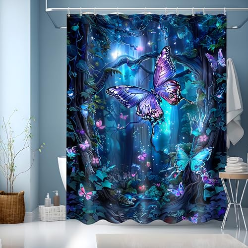 JINGYOU Tenda Doccia 150x200,Tende per Vasca da Bagno,Tenda Bagno Impermeabile,Tende per Doccia Polyester Lavabile per Casa Hotel,Motivo Blu