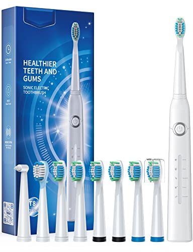 Electric Toothbrush for Adult, Sonic Toothbrushes with 8 Brush Heads 40000 VPM 5 Modes, Sonic Toothbrushes Fast Rechargeable 4 Hours Last 30 Days (P1, Cleanwhite)