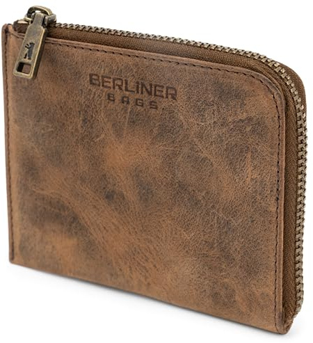 Berliner Bags Mark Monedero Pequeño de Piel Auténtica con Cremallera YKK, Ideal para Monedas, Tarjetas y Billetes, para Hombre y Mujer – Marrón