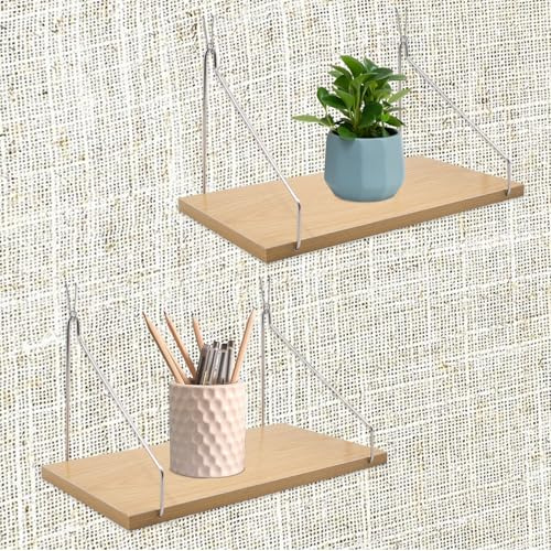 KeaJuidy - Estantes de pared (2 unidades, madera, con gancho, estantes flotantes, sin taladro, para cocina, cuarto de baño, sala de estar, oficina, 30 x 15 x 1,2 cm)