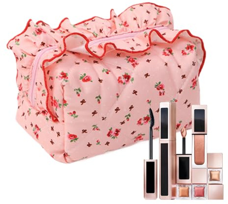Cosmétique à volants : appareil de toilette rembourré, cosmétique d'allaitement | Maquillage de voyage de pomme de terre florale à la mode, accessoire esthétique pour filles pour femmes opc, rose