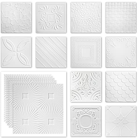 Hexim Takplattor 50 x 50 cm polystyrenplattor, vit XPS frigolitplattor, takpaneler, våtrum, takbeklädnad (NR.95, 26 m²)