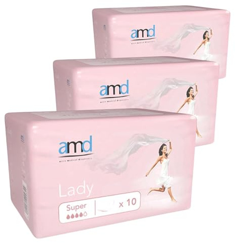 Compresas Incontinencia Mujer AMD 30 Unidades. Compresas Femeninas Tecnología Avanzada Sistema Antiolor. Absorción Super. Compresas Perdidas de Orina.