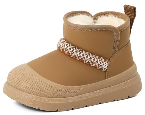 MK MATT KEELY Stivali Neve Bambina Scarpe Stivaletti Invernali Ragazze con Suola Antiscivolo in Gomma e Fodera Calda,Marrone,EU 24/25