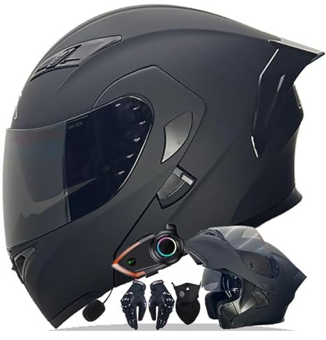 Casco De Motocicleta Modular Integral con Bluetooth Integrado Y Visera Doble, Homologado ECE para Hombres Y Mujeres F,L57-588CM