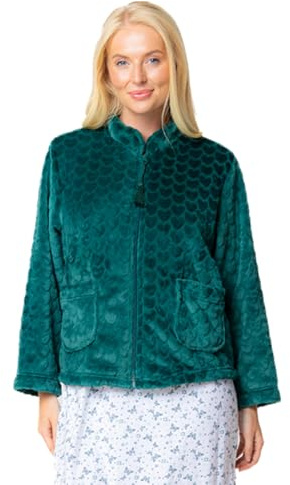 Suzy & Me Ladies Heart Embossed Zip Up Bedjacket (UK, Numeric, 12, 14, Regular, Regular, FOREST)