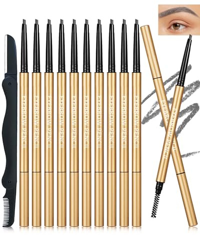 Gray Eyebrow Pencil, 12Pcs Ultra-Fine Retractable Eye Brow Pen Tint Kit | Long-Lasting Waterproof Eyebrow Pencil Kit, Thanksgiving Makeup Eyebrows Pen Set for Define Shape and Fill Brow for Women Mom