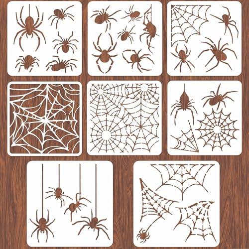 INFUNLY 8 stencil a forma di ragnatela per dipingere Halloween, 30 x 30 cm, stencil decorativi da parete per fai da te, stencil horror, per torte, viso, porte, tappetini, tela, artigianato