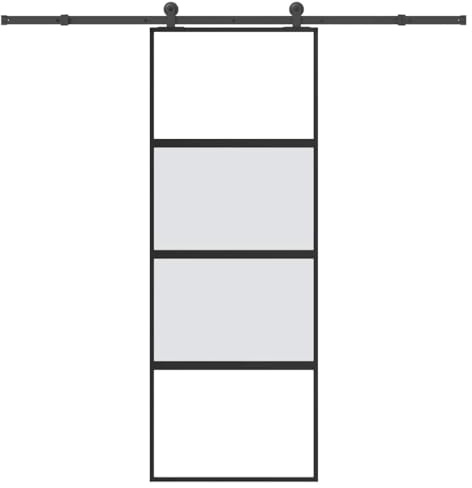 Skjutdörr med beslag 76 x 205 cm, härdat glas och aluminium, tyst skjutdörrsystem för inomhus, platsbesparande lösning