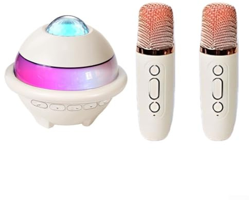 Système de karaoké portable avec effets disco LED et 2 microphones sans fil, batterie rechargeable pour fêtes intérieures et extérieures (fruits de mer colorés)