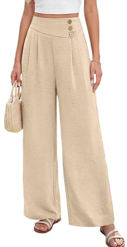 EIRUKON Wide Leg Trousers for Women UK Summer Lounge Palazzo Pants Half Elasticated Waist Ladies Trousers High Waisted Baggy Casual Work Pants with Pockets