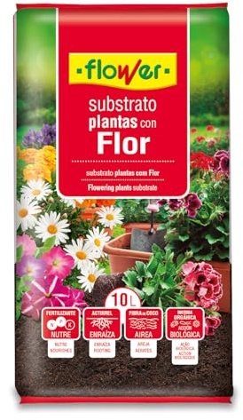 Flower - Sustrato Plantas con Flor 10L | con Turbas y Abono | Aireación y Agente Enraizante | Tierra con Fibra de Coco y Compost Verde | Estimula Floración