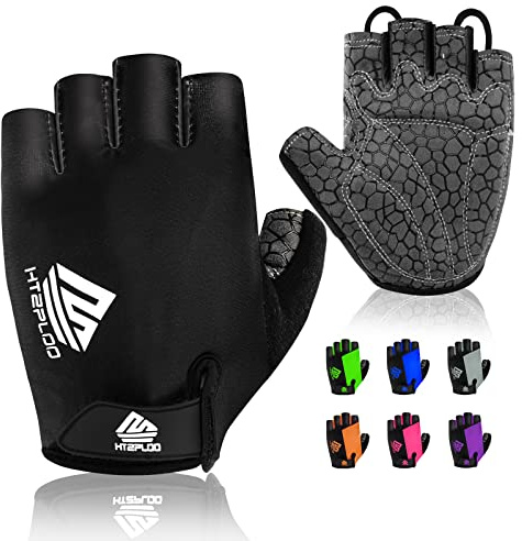 HTZPLOO Bike Gloves for Men & Women - Cycling Biking Gloves with Anti-Slip Shock-Absorbing Pad, Light Weight, Nice Fit, Half Finger (Black, Medium)