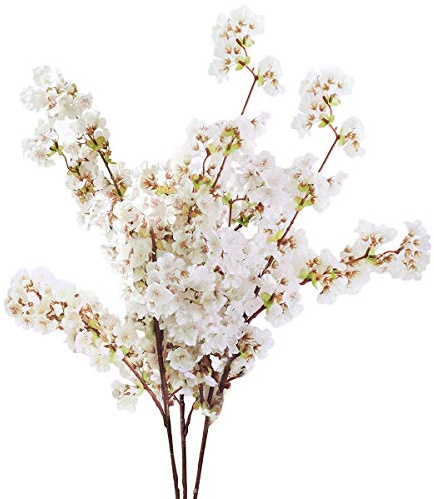 Sunm Boutique Silk Cherry Blossom Branches, Artificial Cherry Blossom Tree Stems Faux Cherry Flowers Vase Arrangements for Wedding Home Decor, Set of 3