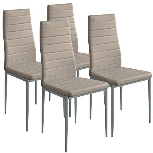 BAKAJI Set 4 Sedie Sala da Pranzo Salotto Cucina Design Moderno Struttura in Metallo e Seduta Imbottita in Ecopelle Dimensioni 98 x 41 x 45 cm (Tortora)