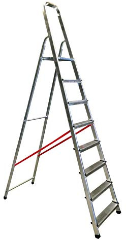 Escalera Doméstica, Escalera Plegable Doméstica, 8 Peldaños, Escalera Profesional, Escaleras de Aluminio, Escaleras Plegables Aluminio, Altura de Trabajo 3,40 Metros, Carga 150 Kg
