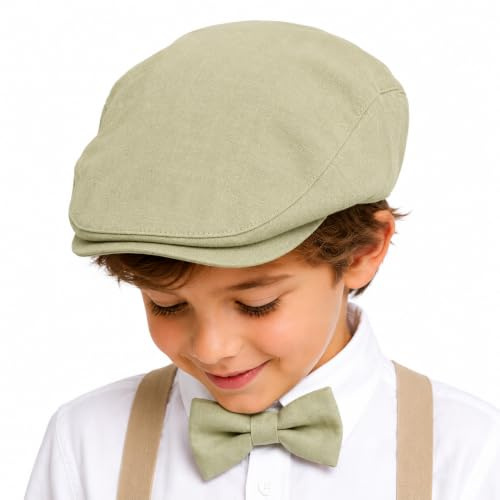 Bienzoe Pojkar Newsboy Bagare Hatt: Barn Bomull Linne Golf Utstyrsel Keps Beige 6/8