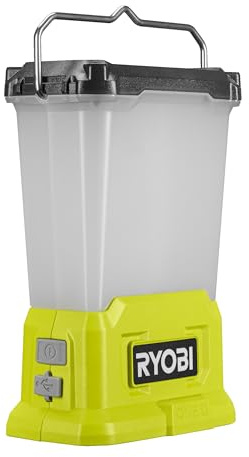 RYOBI - Lanterne LED Sans Fil 18V ONE+ RLL18-0 – Port de chargement USB, Eclairage diffus 360, Compacte et Puissante – Éclairage pour Camping, Atelier, Garage, Bricolage – Batterie Non Incluse