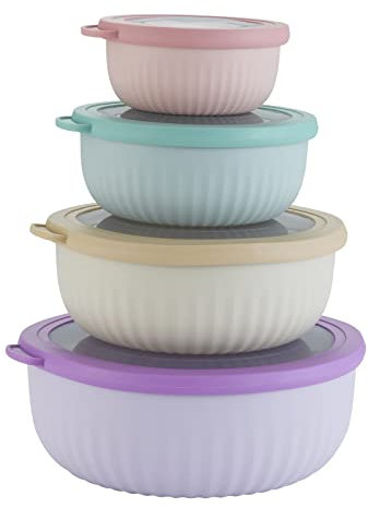 DONGS Set of 4 Plastic Bowls with Lids Nesting Meal Prep Bowl Salad Food Storage Leak-Proof Cook & Store Mixing for Dishwasher Freezer Microwave Safe 400/ 800/ 1400/ 2000ml