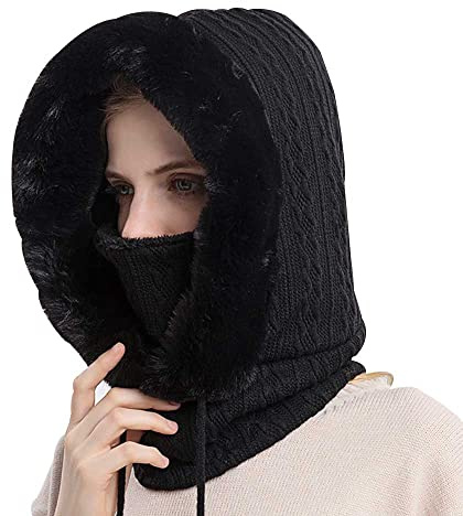 YUDATPG Women Balaclava Full Face Mask Cover Thick Neck Warmer Knitted Hat Scarf Windproof Ski Mask Hood Hat Cycling Paintball Winter Snowboard Outdoor Sports Thermal Breathable (Black)