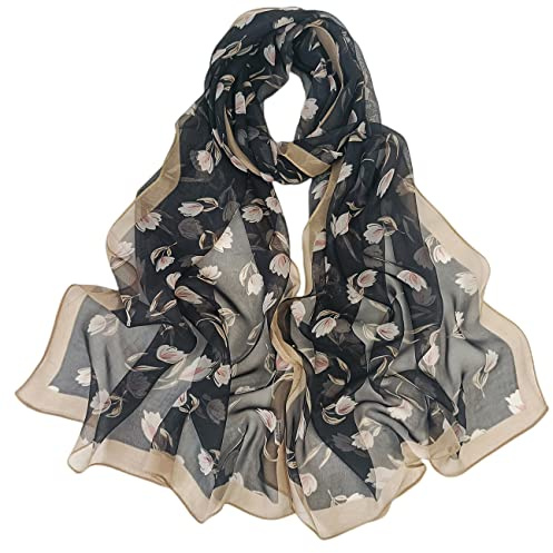 FAIRYGATE Chiffon Scarves for Women UK Lightweight Neck Scarf with vibrant multi-colour Flower Floral Print Scarfs Shawl Wrap 64005