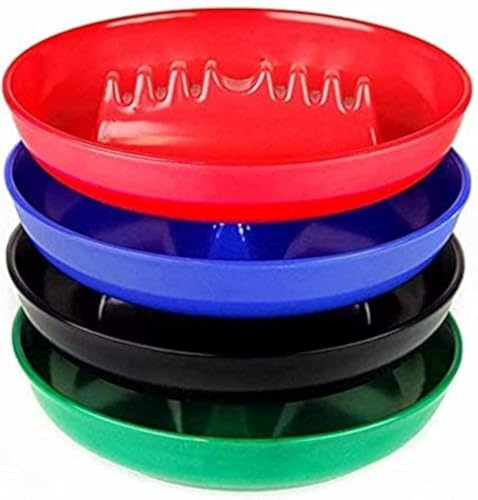 7 Ashtray for Cigarettes & Cigar [4 Pack] Round Plastic Melamine Tabletop Ashtrays, Assorted Colors (Black, Blue, Green, Red) - for Indoor/Outdoor, Patio, Restaurant Style