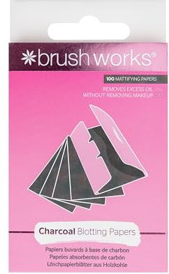 Brushworks Charcoal Blotting Papers – 100 Oil-Absorbing Mattifying Sheets for Face, On-the-Go Shine Control, Makeup-Friendly, Vegan & Cruelty-Free
