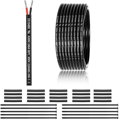 22 Gauge 2 Conductor Electrical Wire 50FT, UL 2464 22 AWG 2 Wire Cable Tinned Copper PVC Stranded 22/2 Core Wire for LED Strips Lighting, Outdoor Low Voltage Extension Cable, Automotive etc.