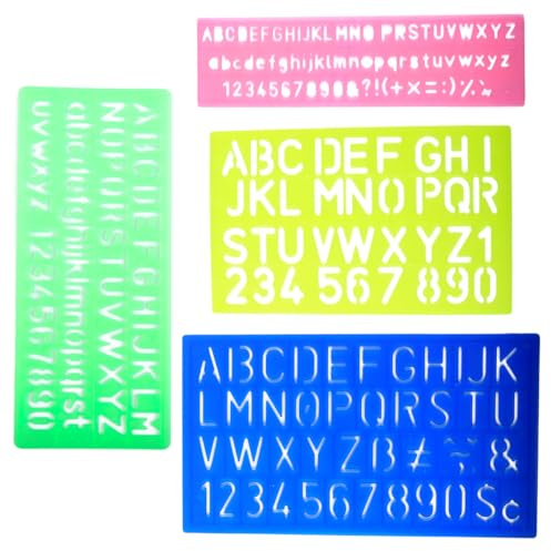 Thyonta 4-Piece Alphabet Letter Stencils - Plastic Number Stencils with Ruler Guide Lines for Learning, Painting, Scrapbooking, DIY