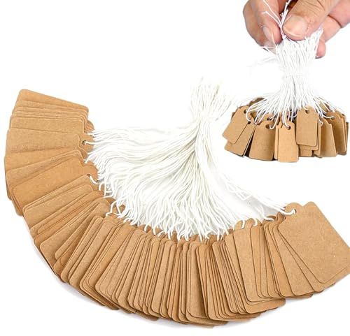 500-Pack Small Hang Strung Price Tags with String – Writable Retail Tags for Jewelry, Clothing, and Gifts, Durable Paper Tags for Crafting, Labeling, and Merchandise