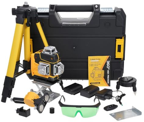 Mulcort Niveau laser 4D 16 lignes,3° nivellement automatique, batterie au lithium rechargeable, outil de nivellement avec 3 rallonges en alliage réglables en hauteur, trépied