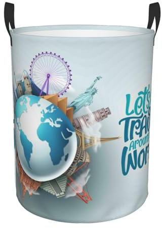 Cesto Para Ropa Sucia Vamos A Viajar Alrededor Del Mundo Cesta De Lavandería Práctica Cesto Para Lavandería Redondo Cesto Bolsa Para Lavadero Hotel 40X50Cm