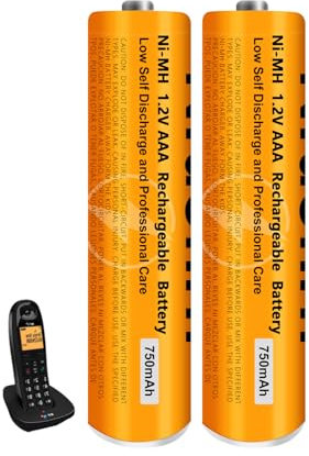 Pilas Rerecargables para Panasonic Teléfonos Inalámbricos, 750mAh 1.2V AAA Ni-MH Baterías Recargables para Gigaset Teléfonos Inalámbricos (2 Piezas)