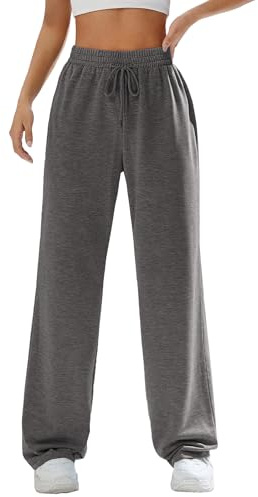 Zeagoo Pantalones de chándal para mujer, pantalones largos de verano, cintura alta, pantalones de entrenamiento, holgados, pierna recta ancha, con cintura elástica, para gimnasio, trabajo, baile
