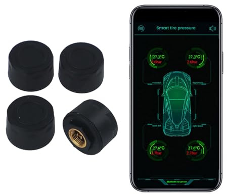 Wlinfetity Sistema di monitoraggio della pressione dei pneumatici TPMS con 4 sensori esterni, controllo tramite app, 2,4 G + 433,92 MHz, impermeabile IP67, per iOS e Android, nero