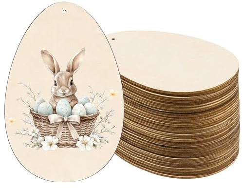 DAHI Huevos de Pascua grandes de madera para pintar, colgantes de madera para huevos de Pascua, decoración para manualidades, colgantes de madera para huevos de Pascua (Natural A-17 x 13 cm/40