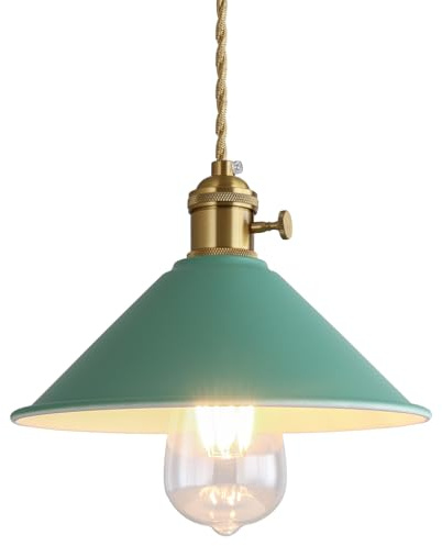 Azanaz Pendelleuchte Hängeleuchte Leuchten Φ 20.5cm mit für E27 Leuchtmittel, Außen Grün und Innen Weiß, für Wohnzimmer Esszimmer Restaurant Keller Untergeschoss usw