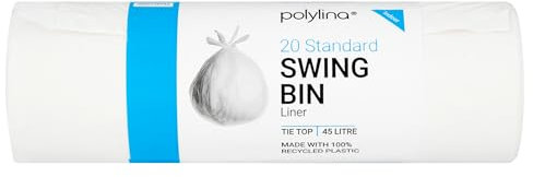 Polylina 20 Sacchetti per bidoni della Spazzatura, Resistenti e durevoli, Plastica Riciclata, Bianco, 45 l