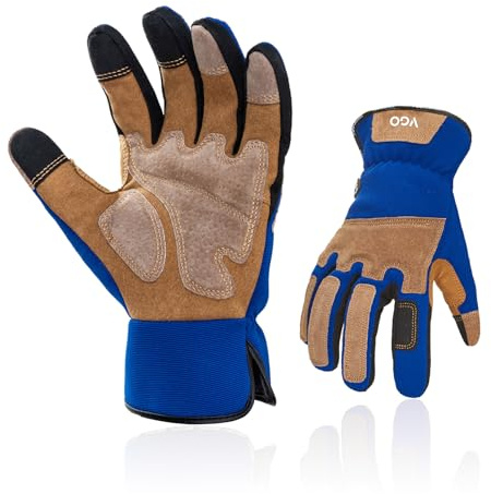 Vgo... Guante de Trabajo de Jardinería Hombre Resistentes, Touchscreen Guantes Protección Transpirable para Obra Jardin Montaje Mecánicos