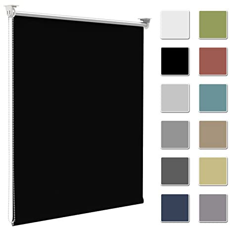 Verdunkelungsrollo Verdunklungsrollo ohne Bohren & mit Bohren,Rollo Verdunkelung Schwarz 90x120cm(Stoffbreite 85cm) für Fenster innen Wandmontage,Deckenmontage Fensterrollo Seitenzugrollo Klemmrollo