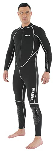 SEAC Carezza Man, Muta Lunga Monopezzo in Neoprene bifoderato da 2 mm, con Cerniera Anteriore e Protezioni in PU sulle Ginocchia Uomo, Nero, XL