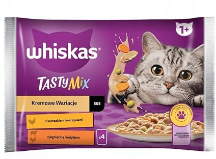 WHISKAS Adult 1+ Tasty Mix Cremige Variationen Katzennassfutter im Beutel mit Huhn, Lamm und Pute in Sauce 52 Beutel (13 x 4 x 85g)