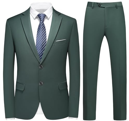 KUDMOL - Traje de hombre de 2 piezas Slim Fit, para negocios, bodas, cenas formales, blazer clásico con dos botones, chaleco y pantalón para hombres, verde oscuro, XL