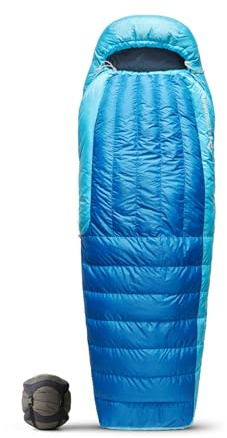 Sea to Summit - Trek Down Sleeping Bag Regular (-1°C) - Mummy Shaped - Full Length - 650+ Loft Ultra-Dry Down - 2 Season - Zip Coupling - For All Outdoor Activities - Blue - 1119g
