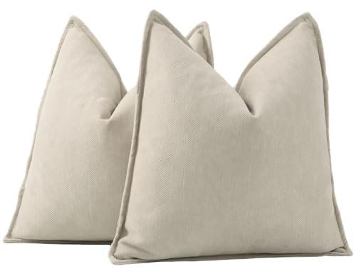 Madizz 2er Set Schlicht Chenille Kissenbezügen Weiche dekorative Kissenbezüge für Sofa Schlafzimmer Kissenhülle Beige 45x45 cm Quadrat