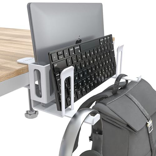 NODOCA Support vertical pour ordinateur portable à 2 emplacements pour bureau, support vertical pour ordinateur portable MacBook, support pour casque, rangement latéral pour MacBook/Surface/Samsung/HP